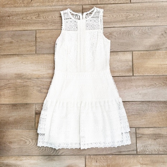 Parker Women's Nerissa Eyelet Mini Dress Sleeveless White Fit and Flare XS - Picture 2 of 7